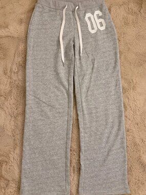 Gray Wide Leg Drawstring Sweatpants "06" Graphic Women's Size XS
